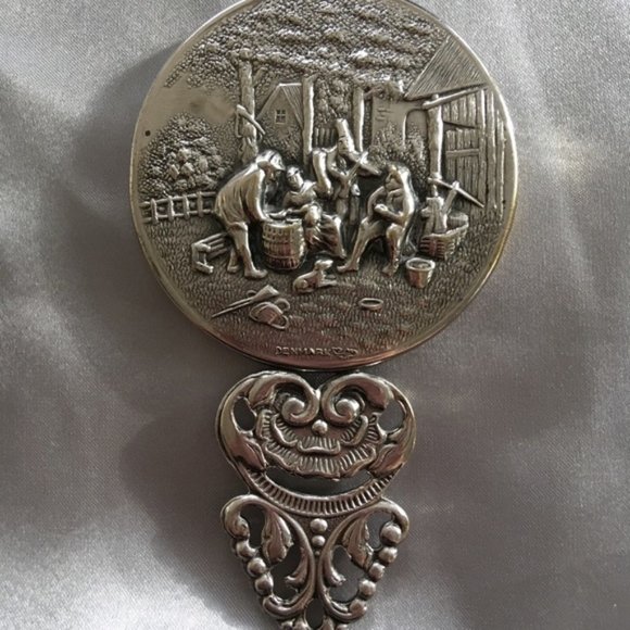 VINTAGE Hans Jensen Denmark Silver Purse Mirror - Rare & Unique! - Picture 1 of 7